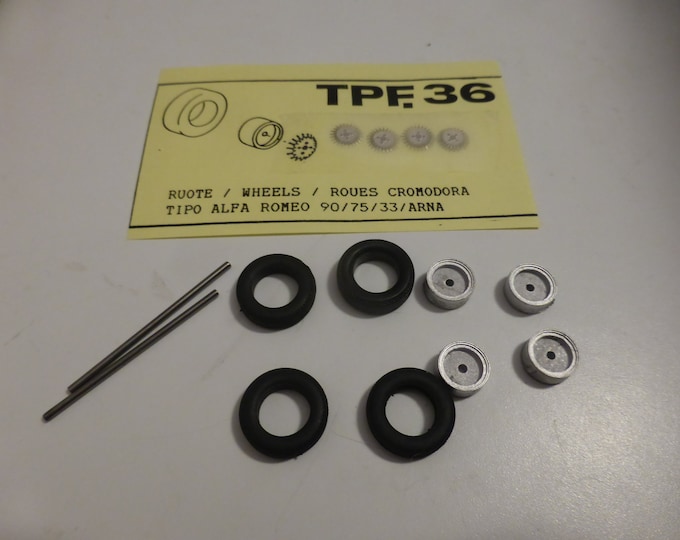 1:43 turned, white metal and photoetched Cromodora-type wheels for Alfa Romeo 90/75/33/Arna etc Tron TPF36