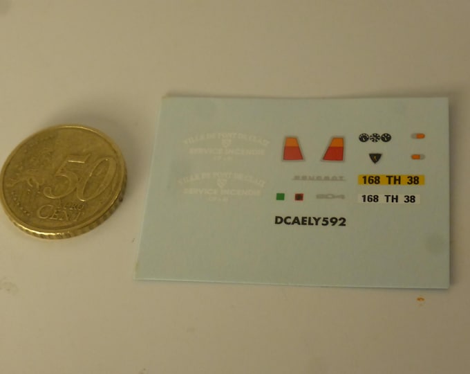 1:43 waterslide decals sheet Pompiers ville Ponte de Claix for Peugeot 204 and other cars
