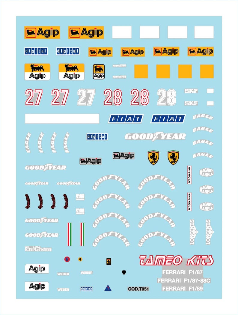 1:43 Waterslide Serigraphed Decals Ferrari F1/89 Press Version 1988 ...