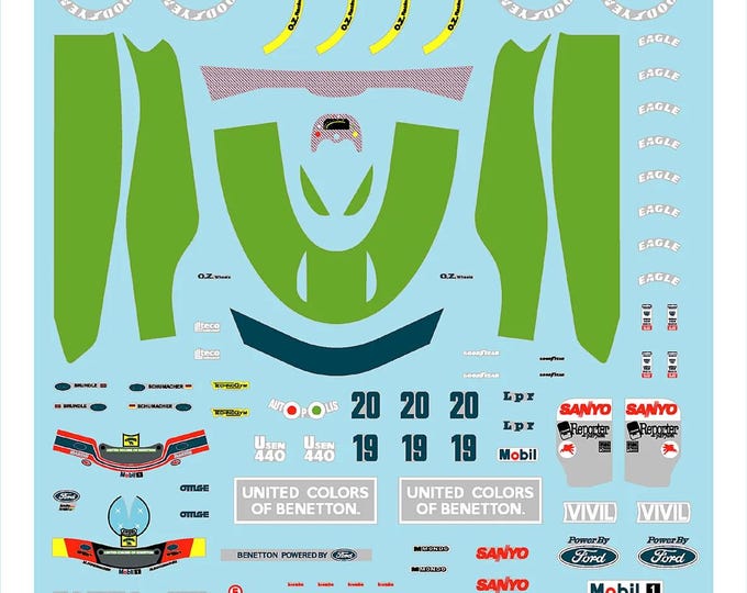 1:43 waterslide serigraphed decals Benetton B192 Belgian GP 1992 Schumacher/Brundle Tameo TMK159