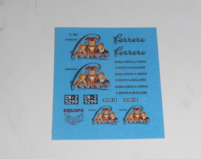 1:43 waterslide decals sheet for Ferrero vehicles (vans, trucks) of the 50-60s Tron TK92