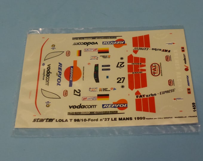 1:43 decals for Lola Ford T98/10 LMP FAT-Turbo/Repsol Le Mans 1999 #27 Saldana/Orbell/De Radiguès