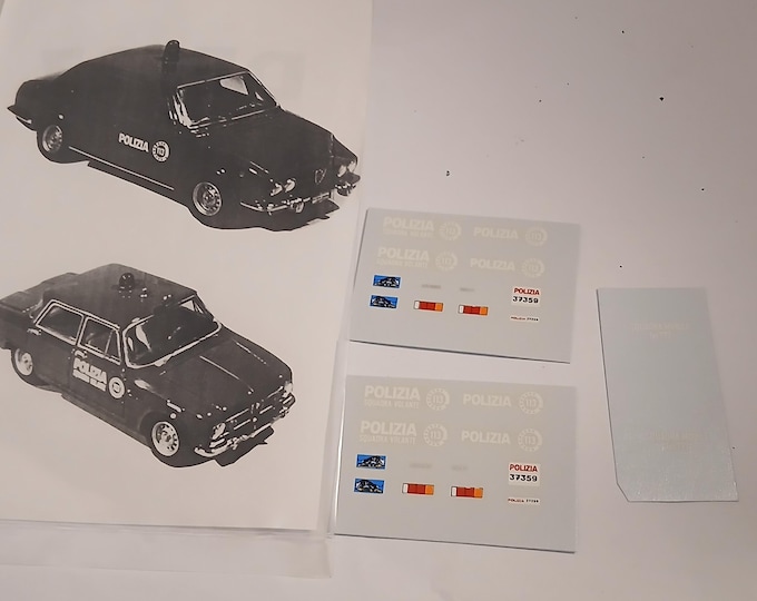 1:43 waterslide decals sheet for Alfa Romeo Giulia and Alfetta Polizia Squadra Volante Tron DE27