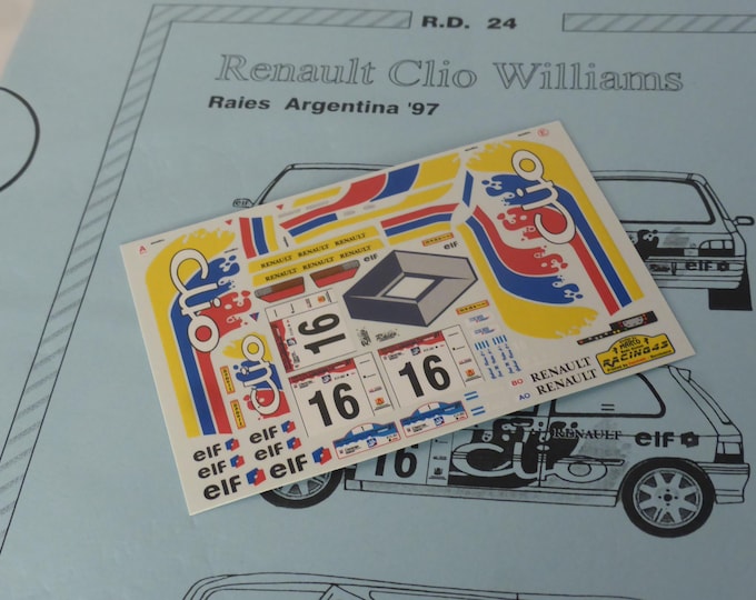 1:43 decals sheet for Renault Clio Williams Rally Argentina 1997 #16 RACING43 RD24