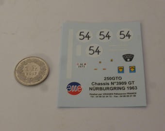 1:43 waterslide decals for Ferrari 250 GTO 3909GT Filipinetti 1000km Nurburgring 1963 #64 Muller/Walter