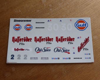 high quality 1:43 decals sheet Hasseroder, Old Spice, Bridgestone, Baumler, Mobil, Gulf