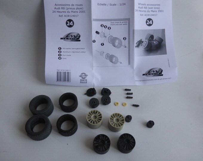 1:24 wheels, disc brakes and rain tires for Audi R8 and other LMP1 and GT cars Le Mans Miniatures ACW124017