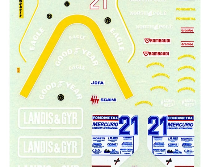 1:43 waterslide serigraphed decals Osella Alfa Romeo FA1/L F1 Monaco GP 1987 Caffi Tameo TMK058