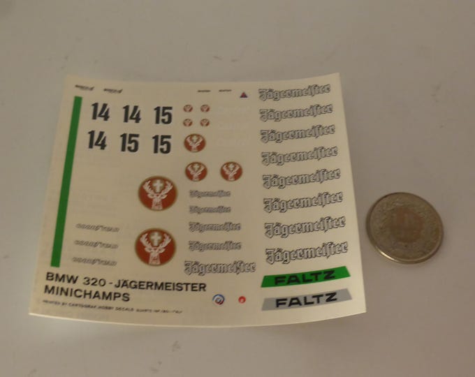 1:43 waterslide decals for BMW 320 Gr.5 Jagermeister DRM 1977 Stuck or Grohs #14/15 Cartograf for AMR Minichamps