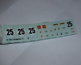 1:43 decals sheet for Ferrari 312 PB 12 hours Sebring 1971 #25 Tameo TMK147
