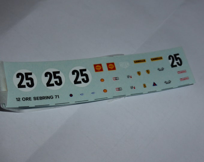 1:43 decals sheet for Ferrari 312 PB 12 hours Sebring 1971 #25 Tameo TMK147