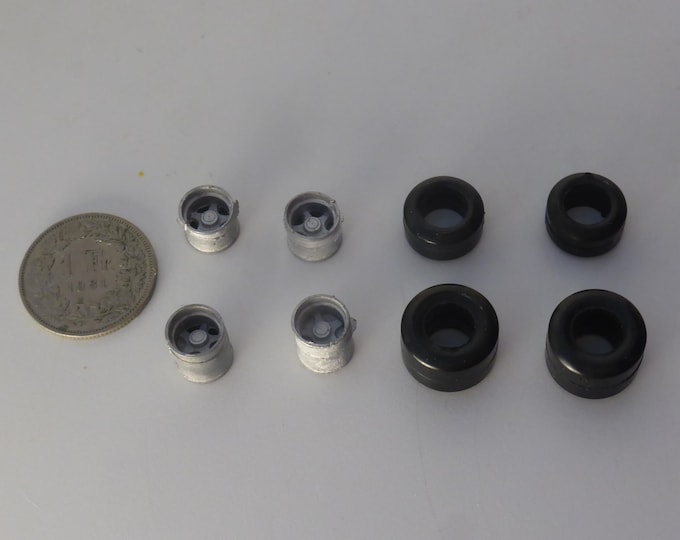 1:43 white metal wheels (and rubber tires) for Ferrari 312 B2 1971 and other F1 cars of the 70s GMW075