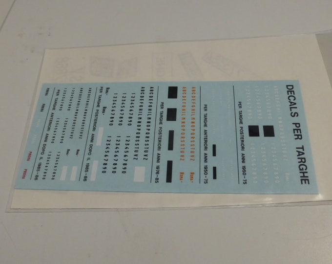 1:43 decals sheet for Italian immatriculation plaques 1950-75 / 1976-85 and after 1985-1986 (see photos) Tron production