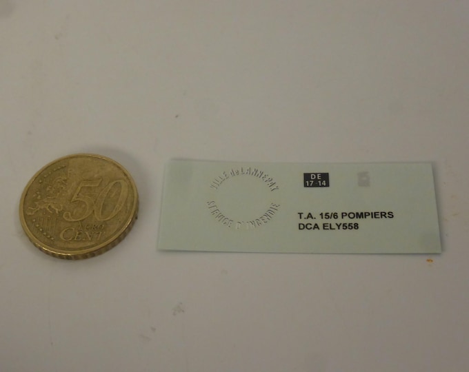 1:43 waterslide decals sheet Pompiers ville de Lannepax Citroen TA 15/6 etc