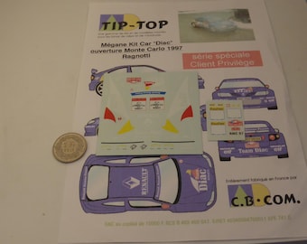 1:43 decals for Renault Mégane Kit Car Diac ouverture Rally Monte Carlo 1997 Ragnotti Tip-Top serie speciale