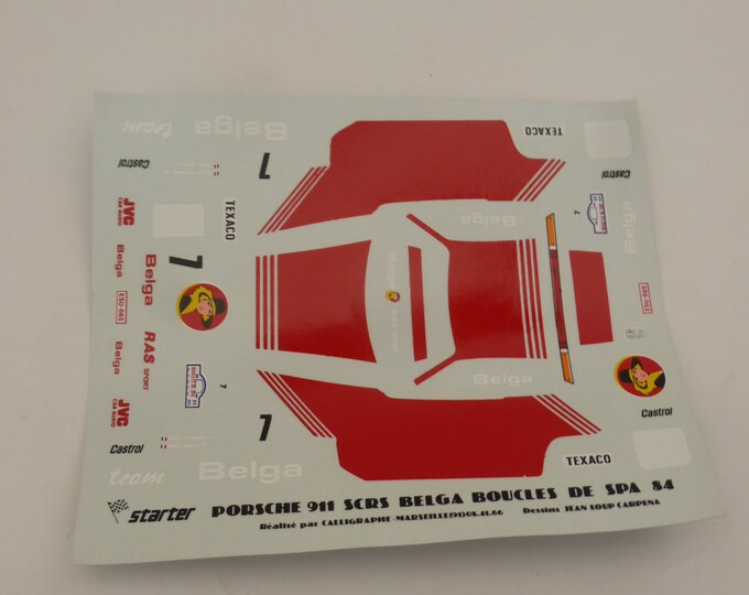 1:43 decals sheet for Porsche 911 SC/RS Belga Boucles de Spa 1984 #1 Droogmans Starter production