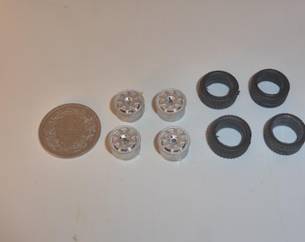 1:43 white metal multispokes wheels (and rubber tires) for Renault Clio Kit Car and other racing/rally cars of the 90s-2000s GMW080