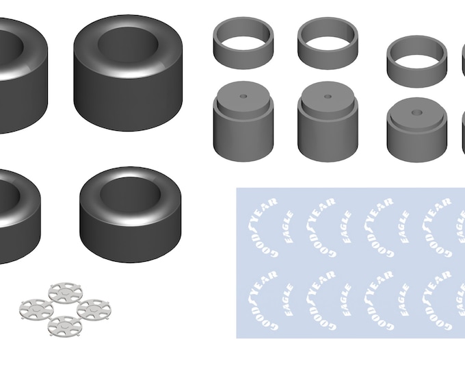 high definition 6-spokes Dymag/OZ wheels set for modern Formula 1 cars with Goodyear decals Tameo PWT08 1:43