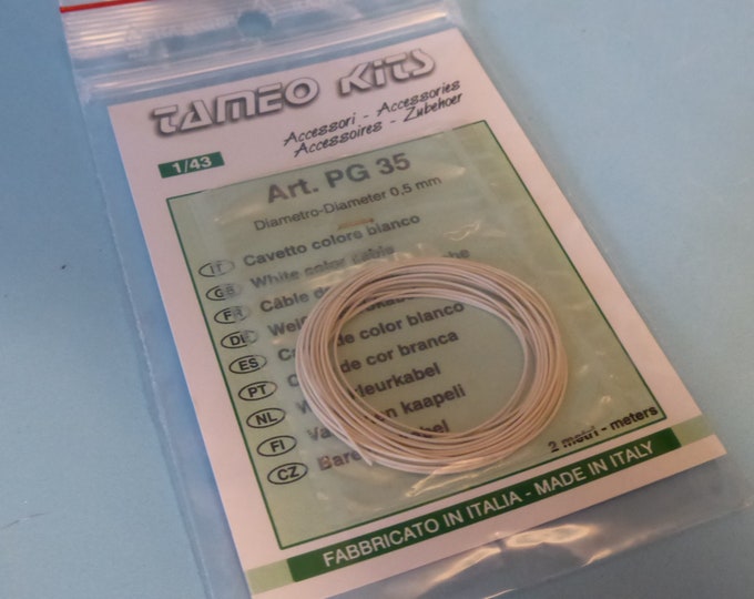 high quality white colour mm 0.5 diameter cable 2 meters (ideal for engines, brakes, etc) Tameo PG35 1:43