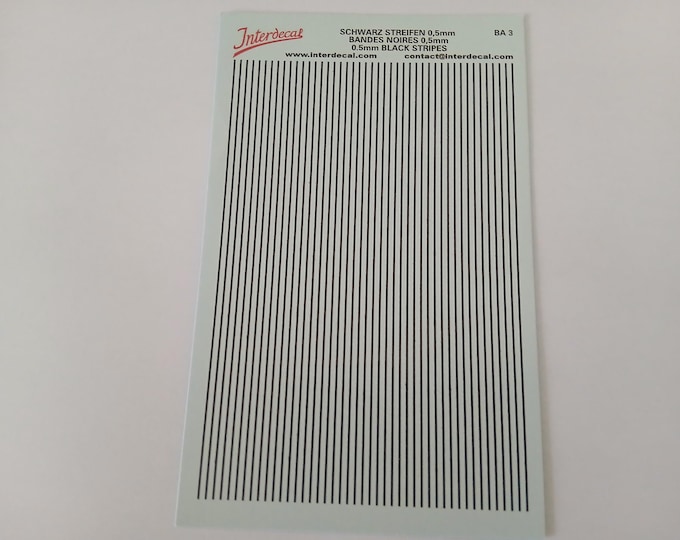 Waterslide decals sheet with gloss black filets (mm 0.5 wide) Interdecal production BA3