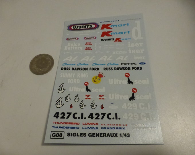 1:43 decals sheet with logos and sponsors for American races of the 70s-80s-90s (see photos) Starter production G88