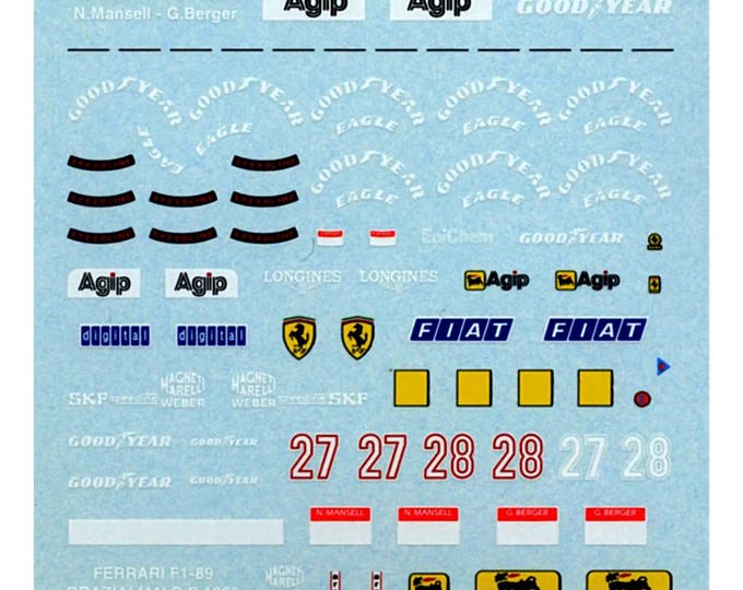 1:43 waterslide serigraphed decals Ferrari F1/89 Brazilian GP 1989 Mansell/Berger Tameo TMK089
