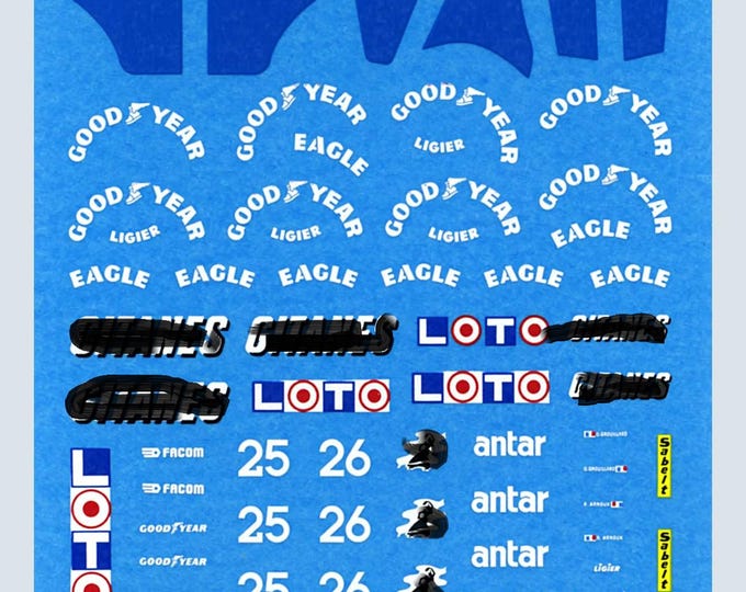 1:43 waterslide serigraphed decals Ligier Cosworth JS33 Monaco GP 1989 Arnoux/Grouillard Tameo TMK098