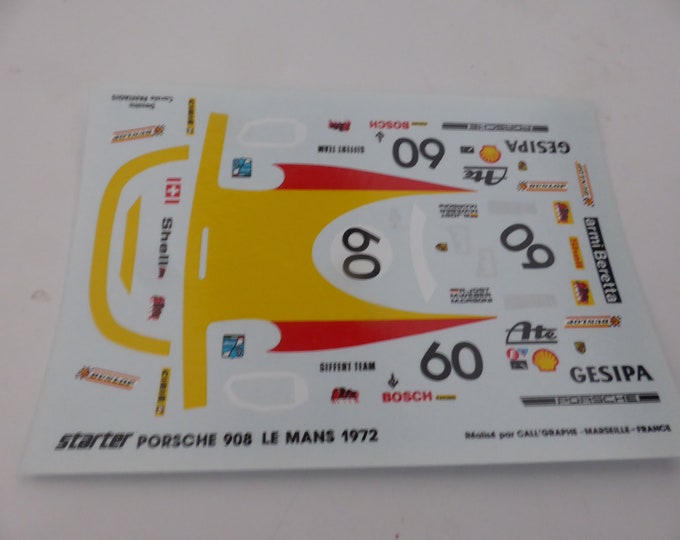 1:43 decals sheet for Porsche 908/LH Siffert Team Le Mans 1972 #60 Joest/Weber/Casoni Starter production