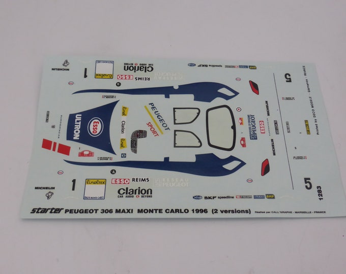 1:43 decals for Peugeot 306 Maxi Rally Monte Carlo 1996 Delecour or Chatriot Starter production