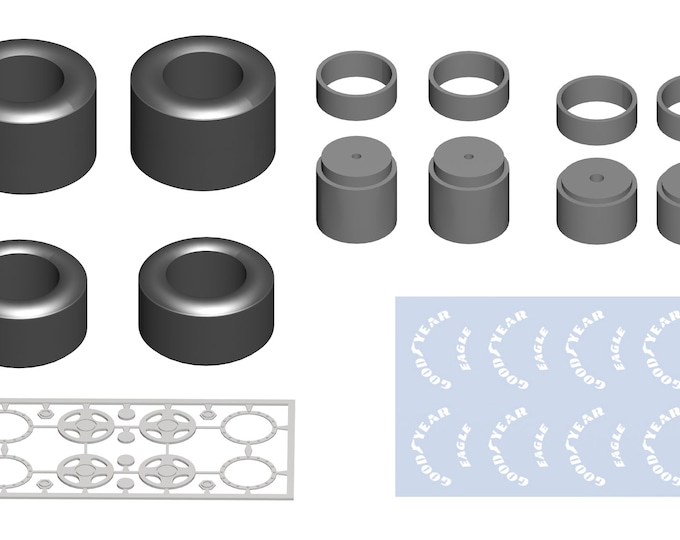 high definition 4-spokes  wheels set for modern Formula 1 cars with Goodyear decals Tameo PWT12 1:43