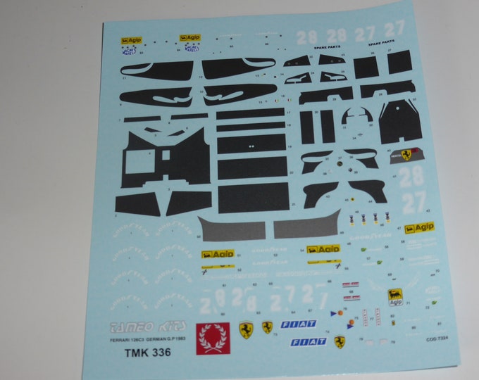 1:43 decals sheet for Ferrari 126 C3 Formula 1 German GP 1983 Arnoux/Tambay Tameo TMK336