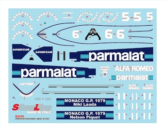 1:43 waterslide serigraphed decals Brabham Alfa BT48 Monaco GP 1979 Lauda and Piquet Tameo SLK031