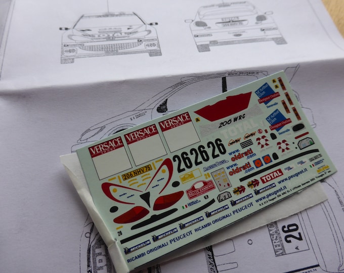 high quality 1:43 decals sheet for Peugeot 206 WRC Evo2 Works car Rally Sanremo 2001 Travaglia RACING43 RK313