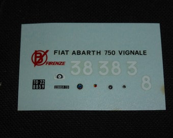 high quality 1:43 decals for Fiat Abarth 750 Vignale Goccia Mille Miglia 1957 #38 Cartograf for Barnini