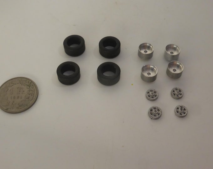 1:43 aluminium and white metal wheels (and rubber tires) 6-spoke Gotti type GMW076