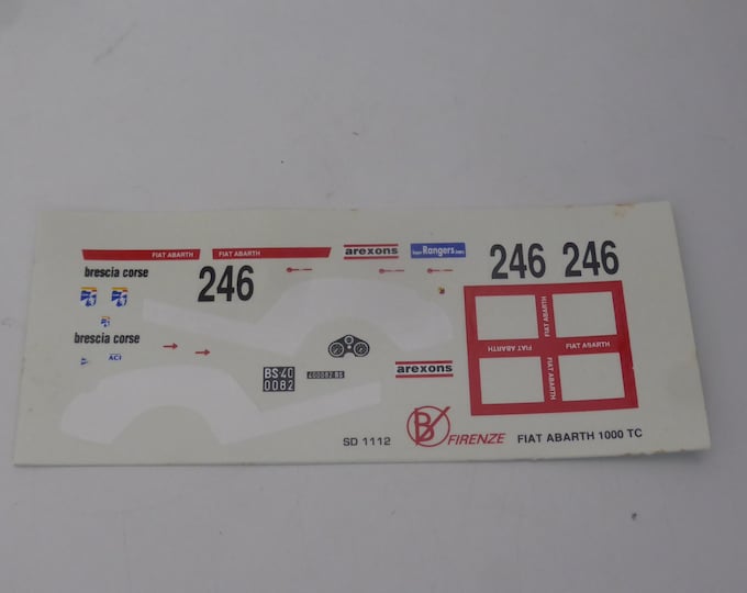 1:43 waterslide decals for Fiat Abarth 1000TC Brescia Corse 1971 Carrara