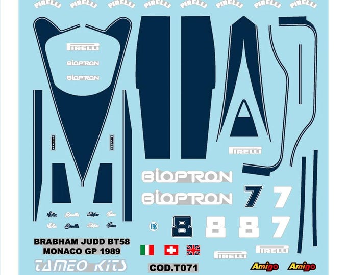 1:43 waterslide serigraphed decals Brabham Judd BT58 Monaco GP 1989 Modena/Brundle Tameo TMK101