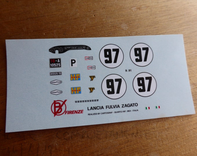 high quality 1:43 decals for Lancia Fulvia Zagato Prototype 24h Daytona 1969 #97 Maglioli/Pinto Munari Cartograf