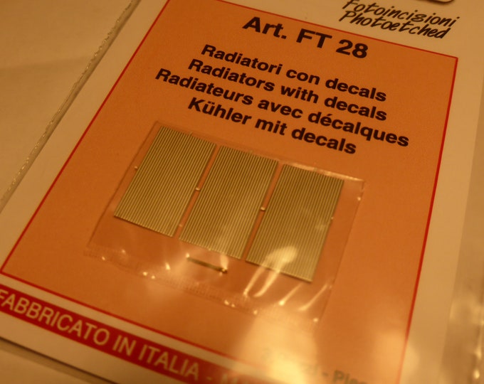 photo etched 1:43 radiators (with decals) for Formula and other racing/road cars Tameo FT28