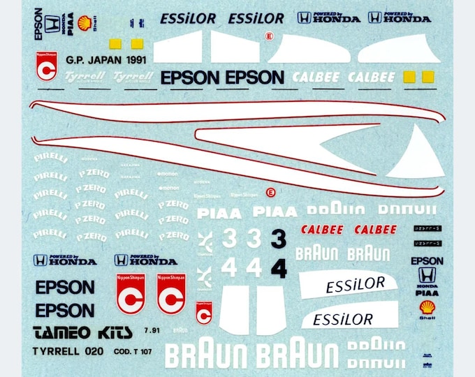 1:43 waterslide serigraphed decals Tyrrell 020 Japanese GP 1991 Nakajima/Modena Tameo TMK151