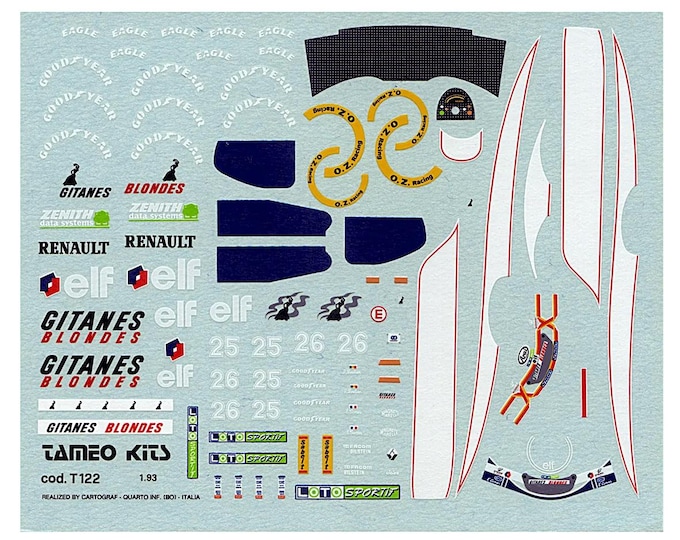 1:43 waterslide serigraphed decals Ligier JS37 French GP 1992 Boutsen/Comas Tameo TMK160