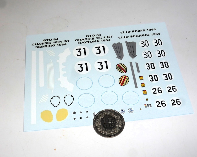 1:43 waterslide decals for Ferrari 250 GTO 64 5571GT and 5573GT Sebring Daytona Reims 1964