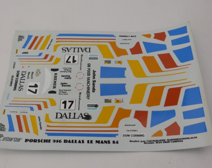 1:43 decals for Porsche 956 Gr.C Kremer - Dallas Le Mans 1984 #17 Sutherland/Needel/French Starter production