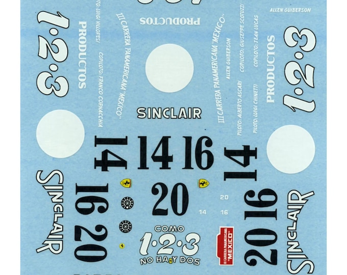 1:43 waterslide serigraphed decals Ferrari 340 Maxico Carrera Panamericana 1952 Tameo TMK017