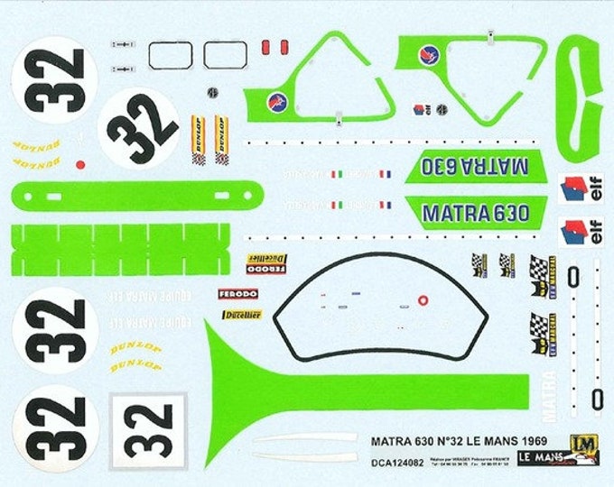 high quality 1:24 decals sheet Matra MS630 Le Mans 1969 #32 Le Mans Miniatures DCA124082