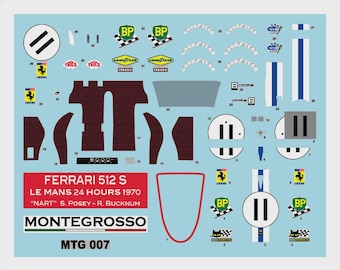 1:43 serigraphed decals Ferrari 512S long tail NART Le Mans 1970 #11 Posey/Bucknum Tameo MTG007