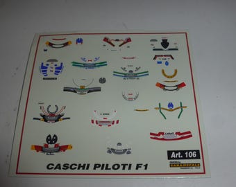 1:24 decals for drivers' helmets Schumacher Senna Patrese Alesi Villeneuve Pironi Berger Fisichella Hill Prost Saradecals #106