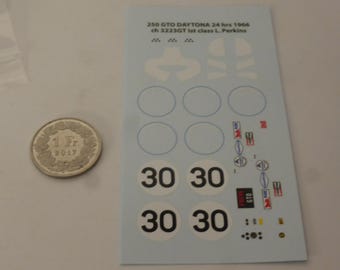 1:43 waterslide decals for Ferrari 250 GTO 3223GT 24h Daytona 1966 1st in class #30 Perkins/Slottag
