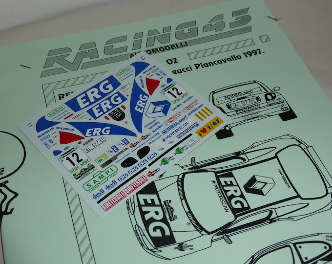 1:43 decals sheet for Renault Mégane Rally Piancavallo 1997 Andreucci/Fedeli RACING43 RD02