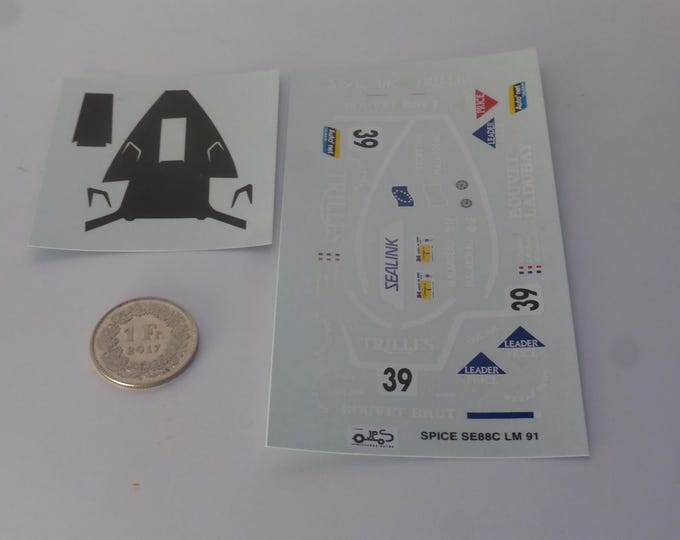 1:43 waterslide decals for Spice Cosworth SE88C Le Mans 1991 #39